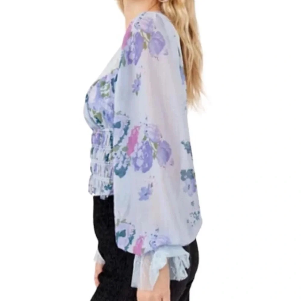 FP Movement by Free People Smock Daphne Floral Lace Ruffled Top NWT 128.00